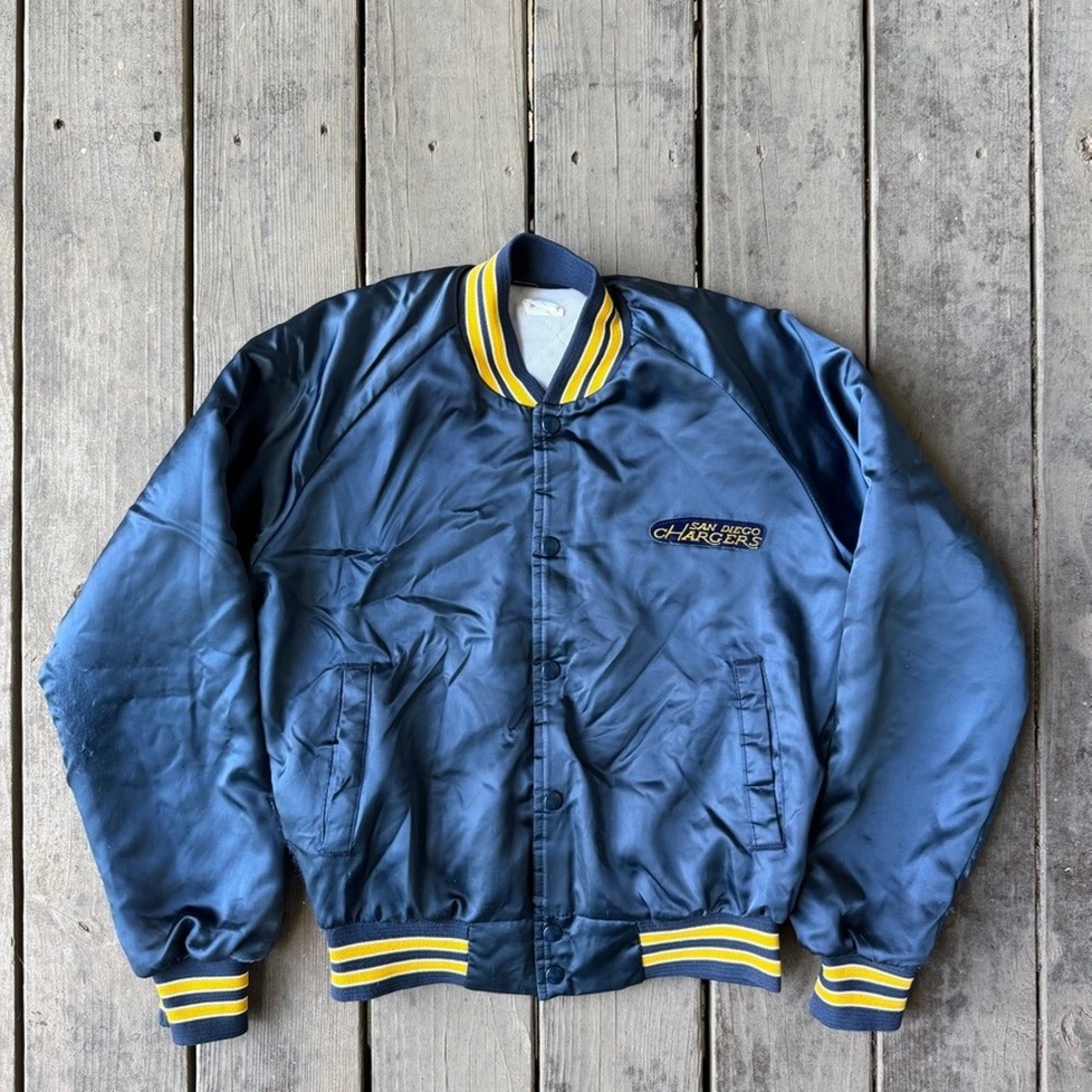 Chalk Line San Diego Chargers Vintage Satin Varsity Bomber Jacket Navy Blue S